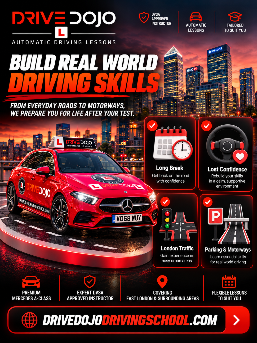 Refresher driving lesson in an automatic Mercedes A-Class